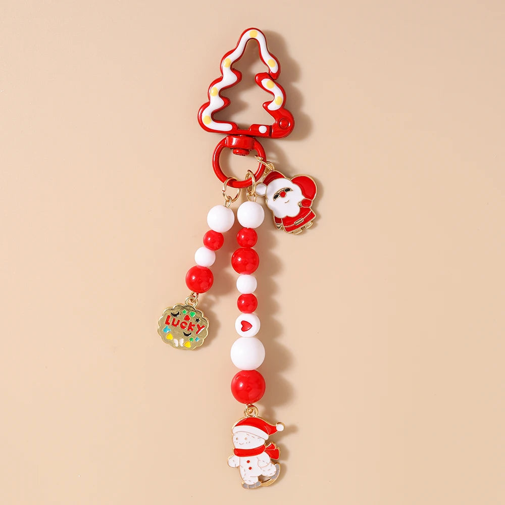 Cute Christmas Santa Claus Keychain Women Girls Bells Key Ring Pendants for Handbag Decor DIY Handmade Key Chain Gifts