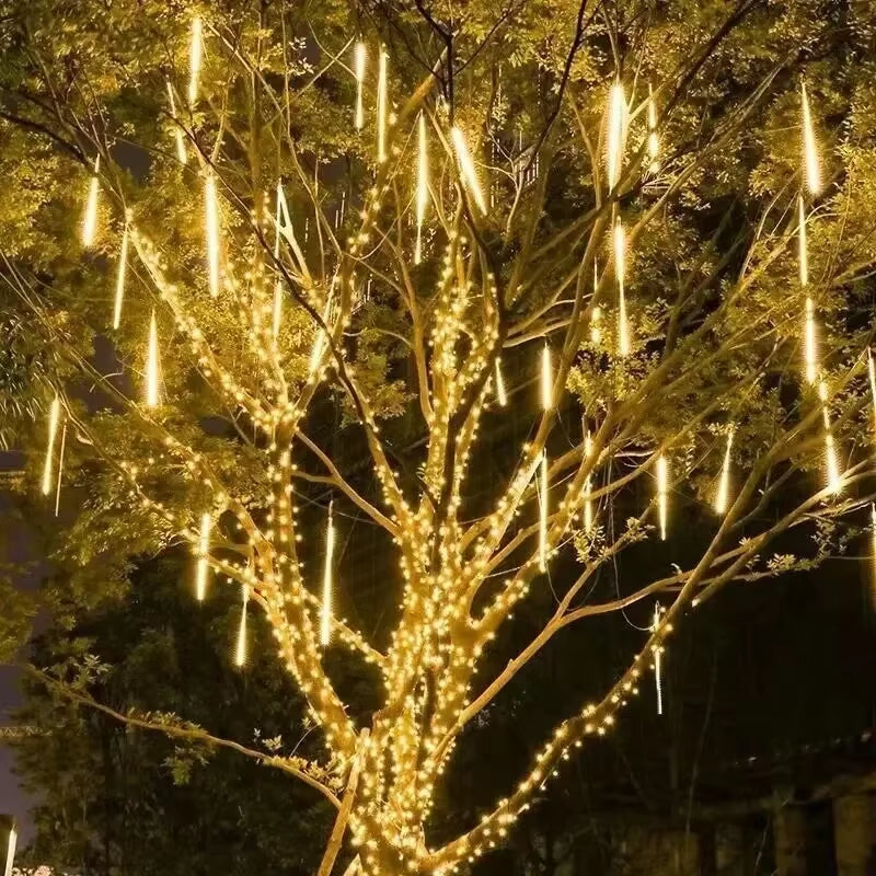 2-Pack Waterproof LED Meteor Shower Lights for Outdoor Christmas and Holiday Decor - 30/50CM Fairy Garland String Lights