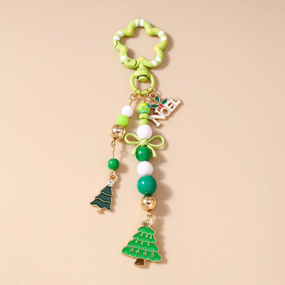 Cute Christmas Santa Claus Keychain Women Girls Bells Key Ring Pendants for Handbag Decor DIY Handmade Key Chain Gifts