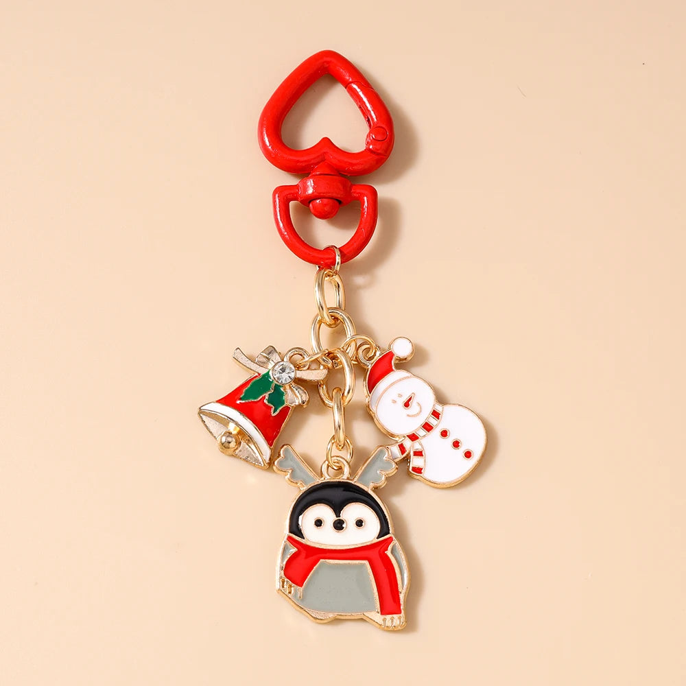 Cute Christmas Santa Claus Keychain Women Girls Bells Key Ring Pendants for Handbag Decor DIY Handmade Key Chain Gifts