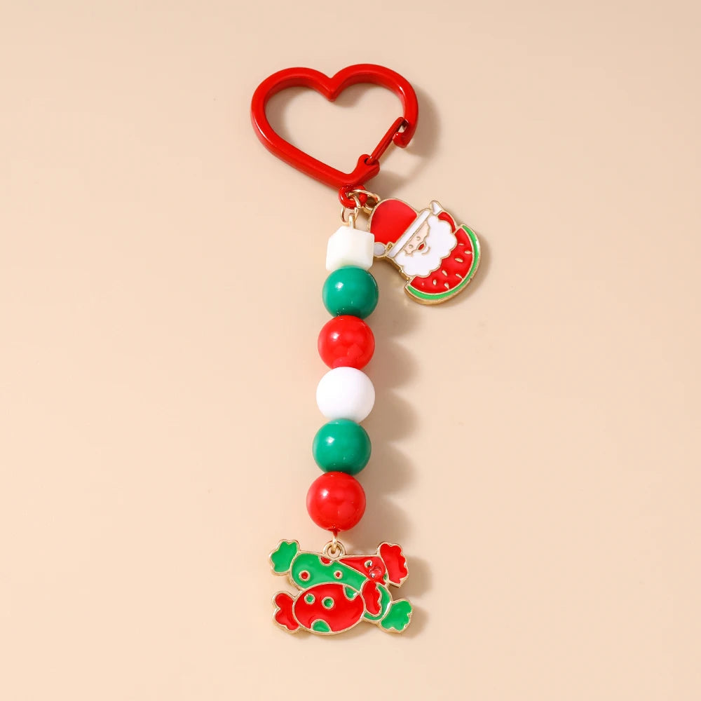 Cute Christmas Santa Claus Keychain Women Girls Bells Key Ring Pendants for Handbag Decor DIY Handmade Key Chain Gifts