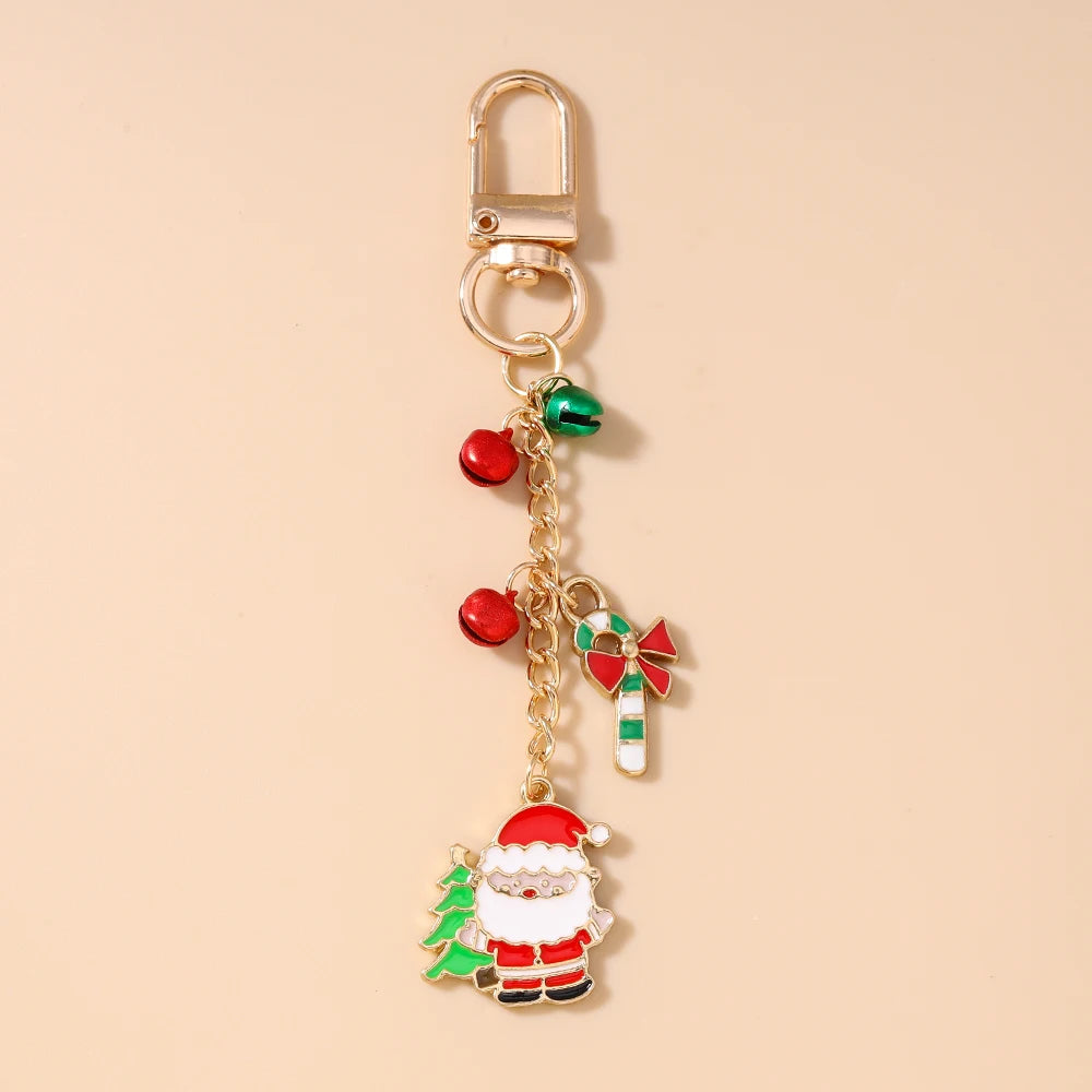 Cute Christmas Santa Claus Keychain Women Girls Bells Key Ring Pendants for Handbag Decor DIY Handmade Key Chain Gifts
