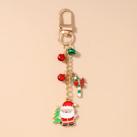 Cute Christmas Santa Claus Keychain Women Girls Bells Key Ring Pendants for Handbag Decor DIY Handmade Key Chain Gifts