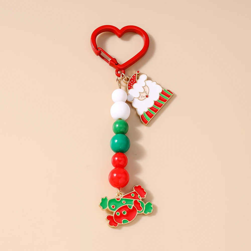 Cute Christmas Santa Claus Keychain Women Girls Bells Key Ring Pendants for Handbag Decor DIY Handmade Key Chain Gifts