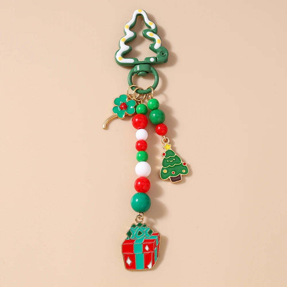 Cute Christmas Santa Claus Keychain Women Girls Bells Key Ring Pendants for Handbag Decor DIY Handmade Key Chain Gifts