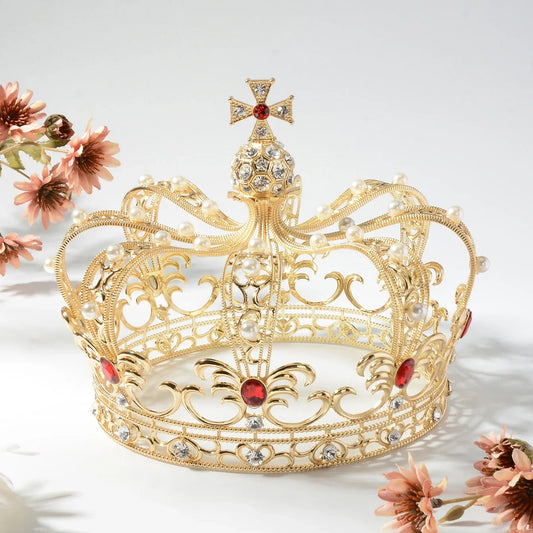Large Crown Alloy Wedding Accessories Men'S Dance Party Cross-Border Hair Decorations Vintage Court King Crown Bridal Headwear
