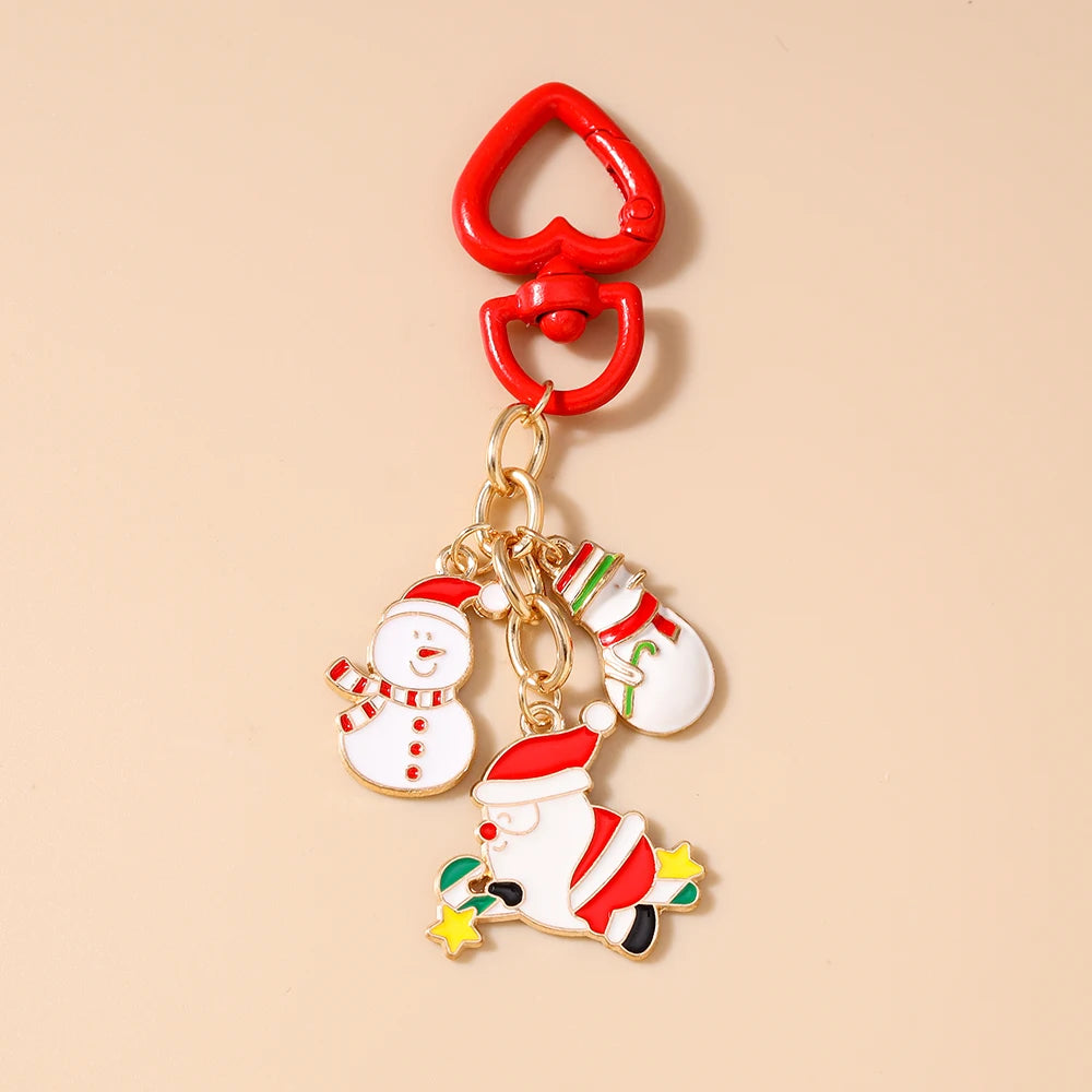 Cute Christmas Santa Claus Keychain Women Girls Bells Key Ring Pendants for Handbag Decor DIY Handmade Key Chain Gifts