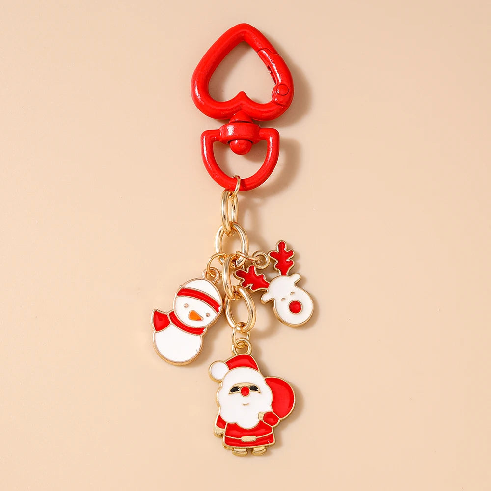 Cute Christmas Santa Claus Keychain Women Girls Bells Key Ring Pendants for Handbag Decor DIY Handmade Key Chain Gifts