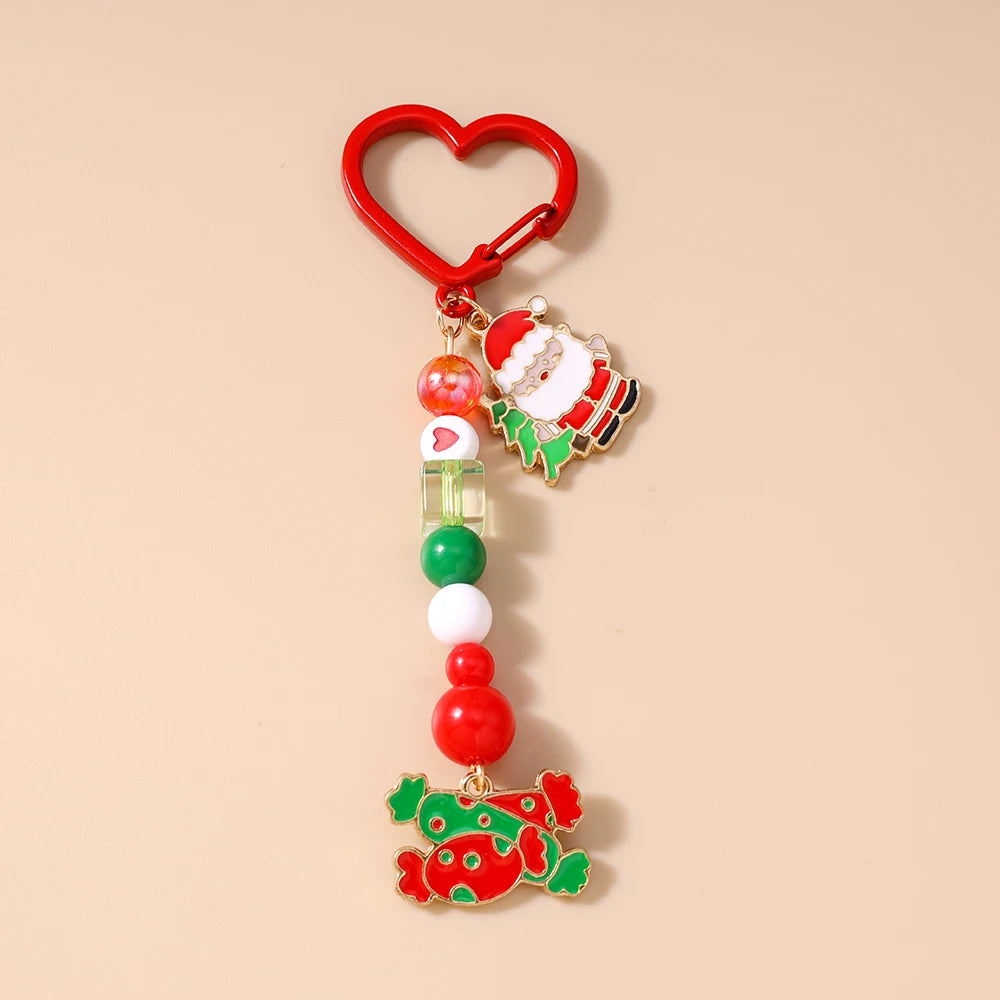 Cute Christmas Santa Claus Keychain Women Girls Bells Key Ring Pendants for Handbag Decor DIY Handmade Key Chain Gifts