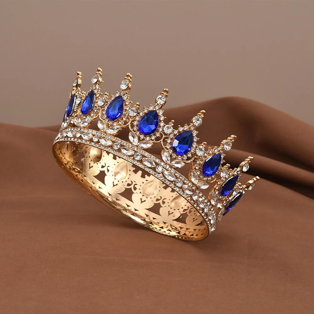 European Princess Queen Tiara round Baroque Pageant Crowns Crystal Full Crown King Tiaras Bridal Wedding Hair Accessories