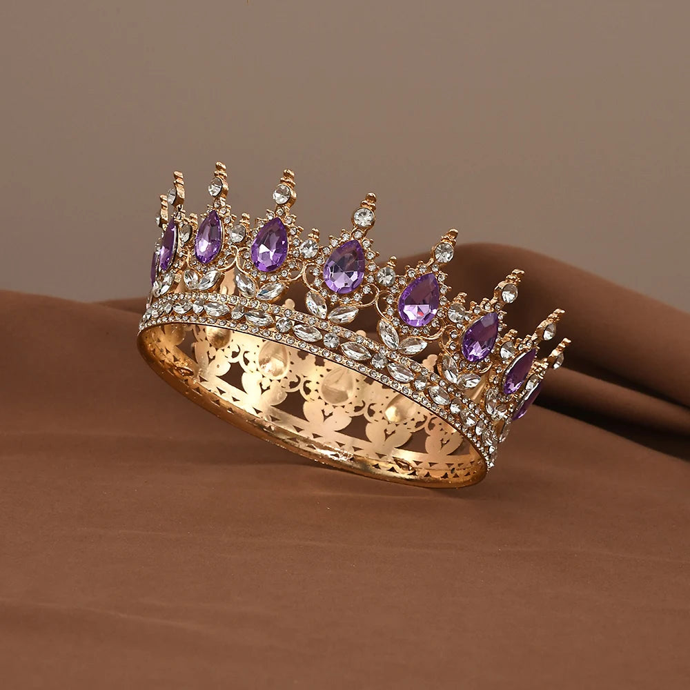 European Princess Queen Tiara round Baroque Pageant Crowns Crystal Full Crown King Tiaras Bridal Wedding Hair Accessories
