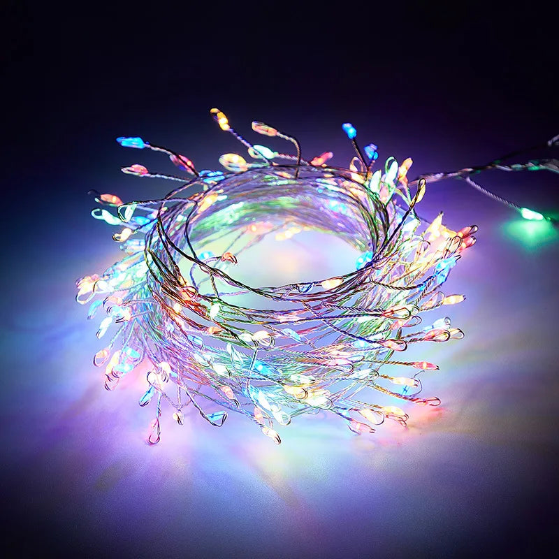 USB-Powered LED Firecracker String Lights with Remote Control for Wedding, Party, Garden, and Christmas Decor - Available in 3M, 6M, and 9M Lengths