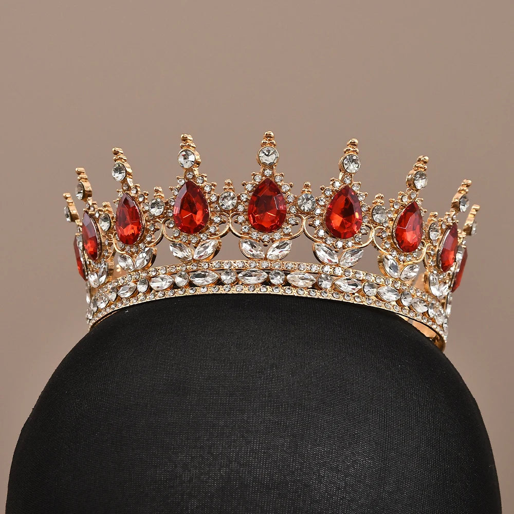 European Princess Queen Tiara round Baroque Pageant Crowns Crystal Full Crown King Tiaras Bridal Wedding Hair Accessories