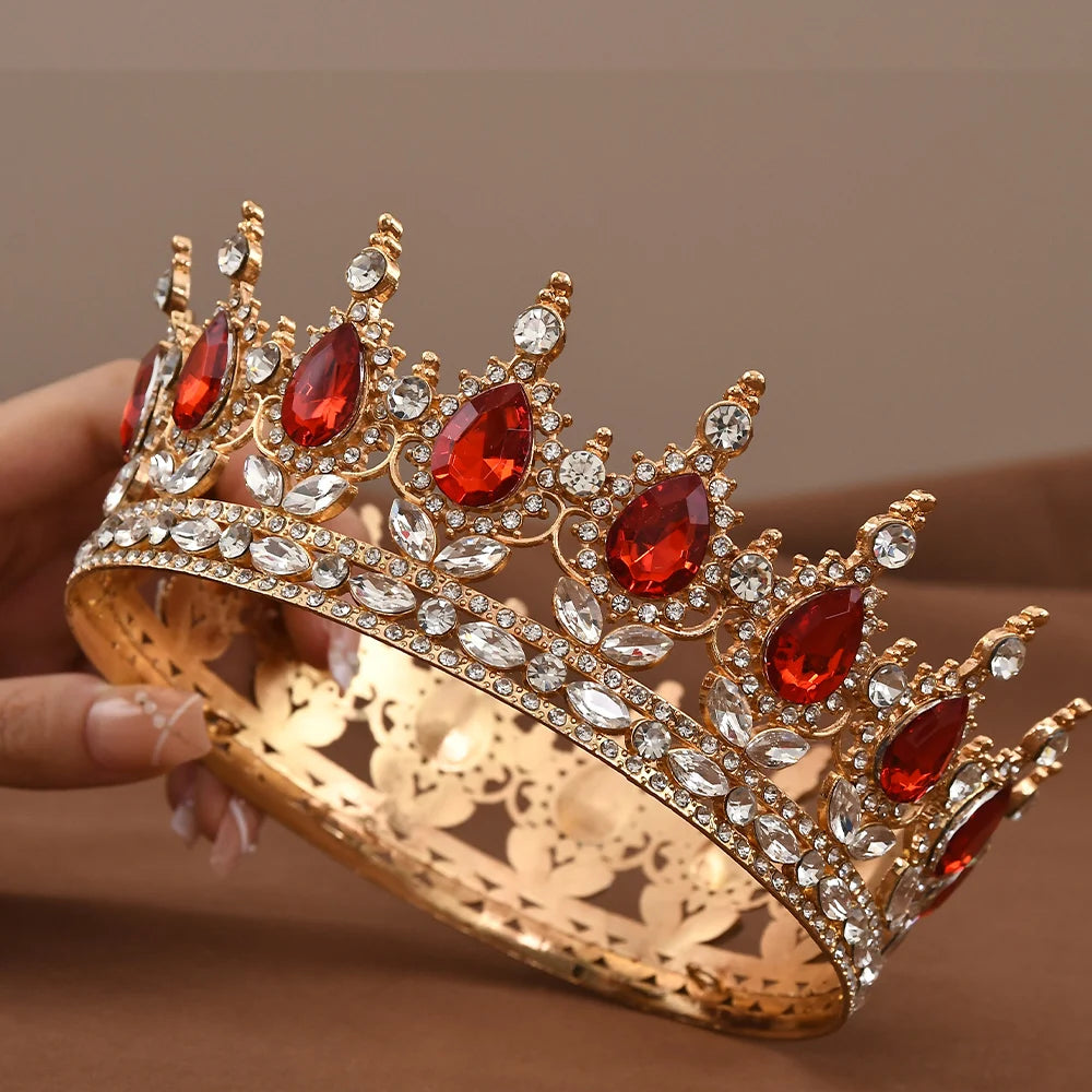 European Princess Queen Tiara round Baroque Pageant Crowns Crystal Full Crown King Tiaras Bridal Wedding Hair Accessories