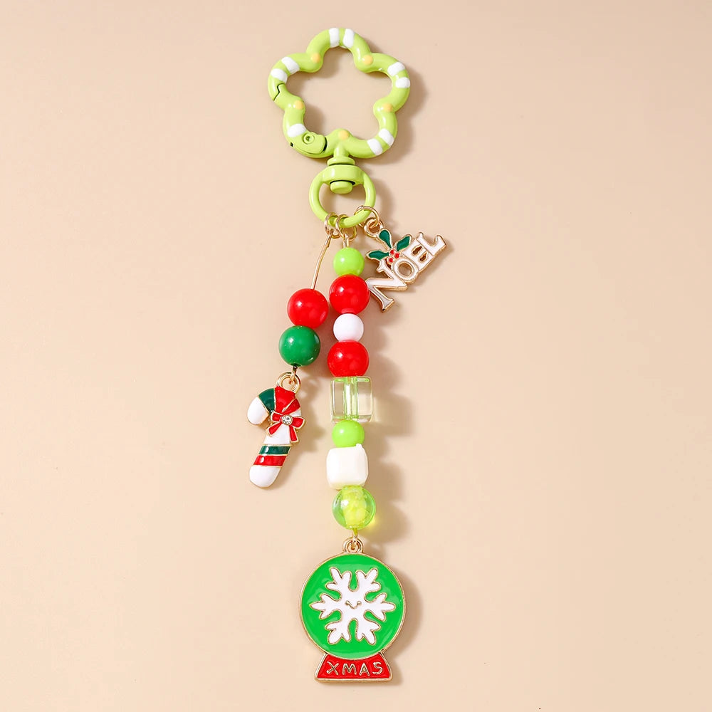 Cute Christmas Santa Claus Keychain Women Girls Bells Key Ring Pendants for Handbag Decor DIY Handmade Key Chain Gifts