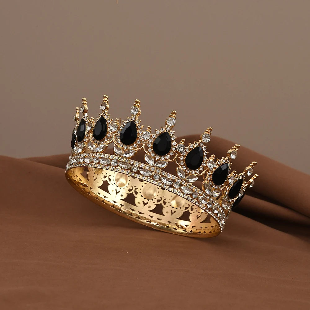 European Princess Queen Tiara round Baroque Pageant Crowns Crystal Full Crown King Tiaras Bridal Wedding Hair Accessories