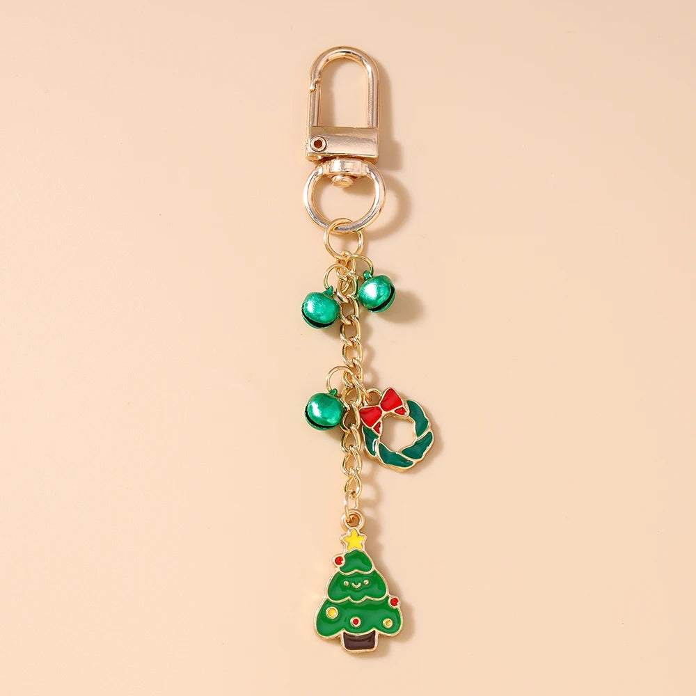 Cute Christmas Santa Claus Keychain Women Girls Bells Key Ring Pendants for Handbag Decor DIY Handmade Key Chain Gifts